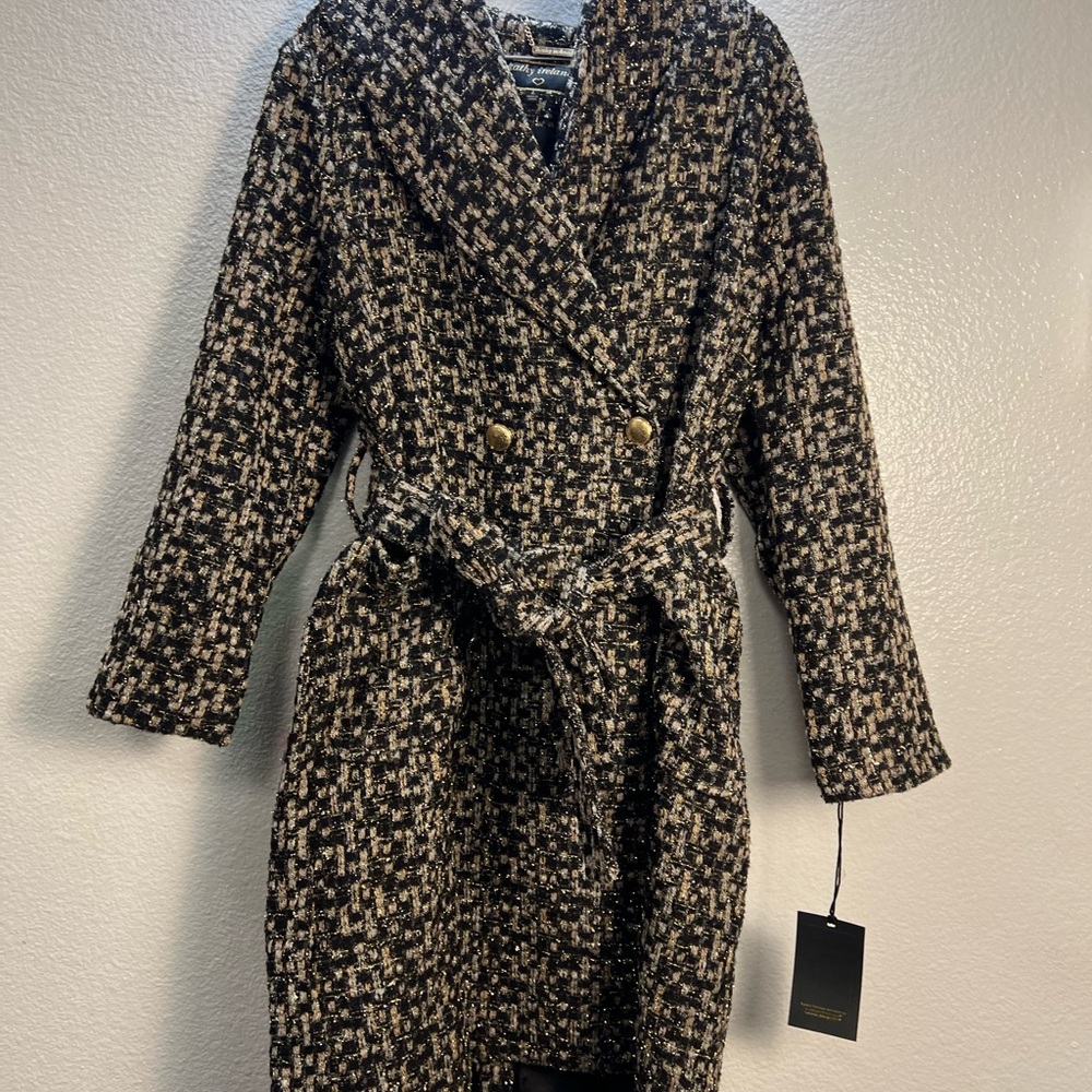 Kathy Ireland Black and Gold Tweed Coat